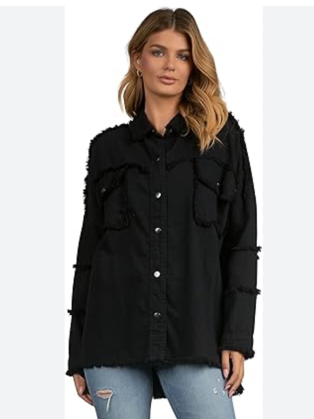 Elan Black Rhinestone Frayed
Button-Up Jacket - NEW size M